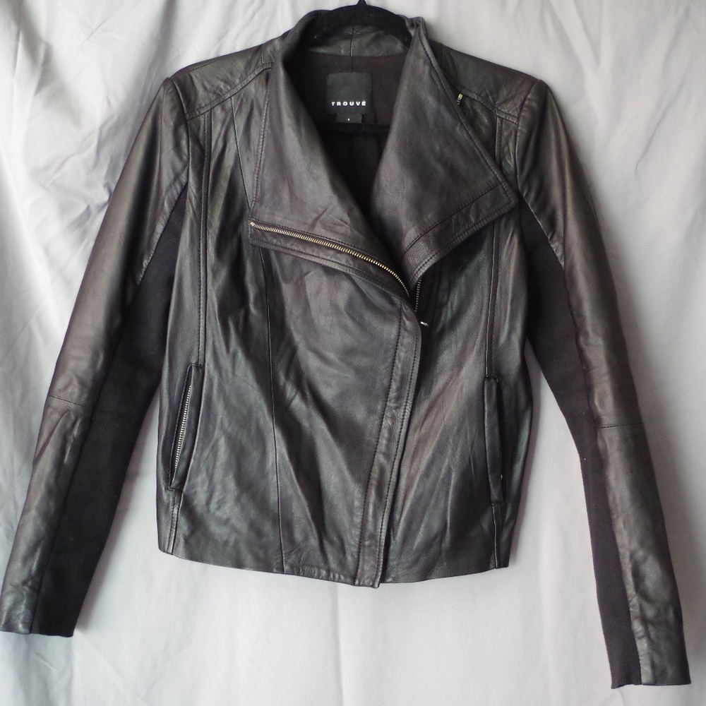 Trouve Faded Black/brown Leather Jacket